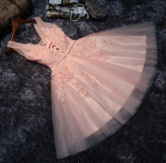 Prom Dress Long Elegant, Blush Pink Lace Appliqued Tulle Homecoming Dresses,Formal Dress
