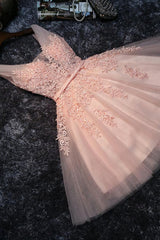 Prom Dresses Long Elegant, Blush Pink Lace Appliqued Tulle Homecoming Dresses,Formal Dress