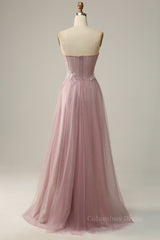 Prom Dress Graduacion, Blush Pink Strapless Sweetheart Appliques A-line Long Prom Dress