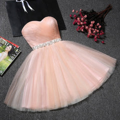 Prom Dresses2036, Blush Pink Tulle Strapless Sweetheart Neck Short Prom Dresses,Mini Homecoming Dress