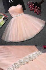 Prom Dressed 2036, Blush Pink Tulle Strapless Sweetheart Neck Short Prom Dresses,Mini Homecoming Dress