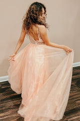 Blush V-Neck Sequins Prom Dress