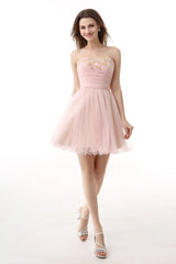 Party Outfit, Blushing Pink Sweetheart Beaded A-line Short Homecoming Dresses