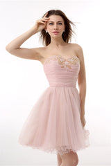 Party Dresses For Over 72S, Blushing Pink Sweetheart Beaded A-line Short Homecoming Dresses