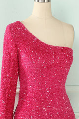 Party Dresses Sales, Bodycon One Shoulder Long Sleeves Sparkly Mini Homecoming Dress