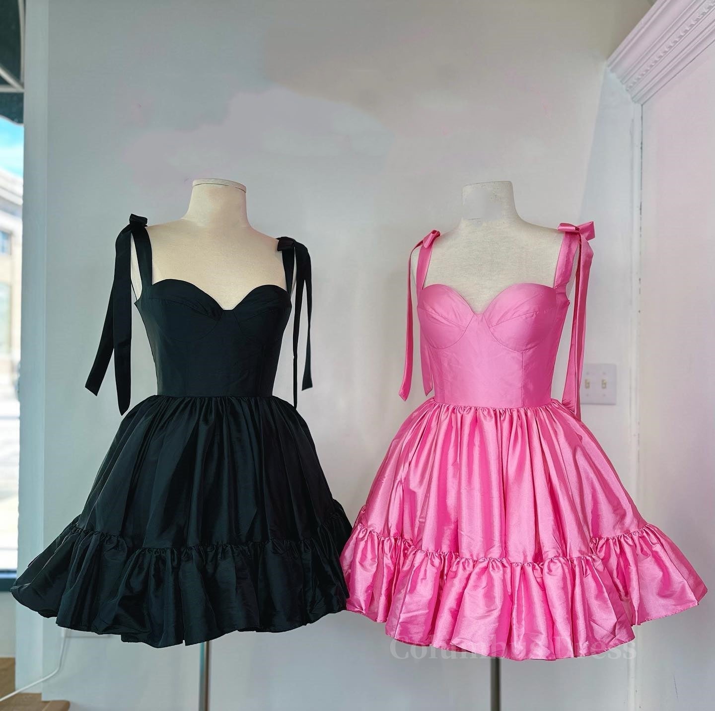 Homecoming Dresses, Bow Straps Hot Pink A-line Short Princess Dress