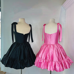 Homecoming Dresses Business Casual Outfits, Bow Straps Hot Pink A-line Short Princess Dress