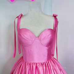 Sundress, Bow Straps Hot Pink A-line Short Princess Dress