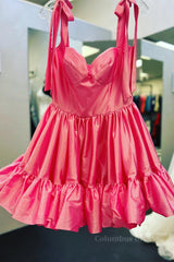 Hoco, Bow Straps Hot Pink A-line Short Princess Dress