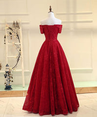 Formal Dress Boutiques Near Me, Burgundy a Line Lace Long Prom Dress, Burgundy Evening Dress