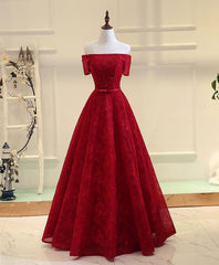 Formal Dress Long Gown, Burgundy a Line Lace Long Prom Dress, Burgundy Evening Dress