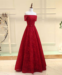 Formal Dress Long Gowns, Burgundy a Line Lace Long Prom Dress, Burgundy Evening Dress