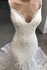 Wedding Dress Trains, Amazing Appliques Tulle Mermaid Wedding Dress