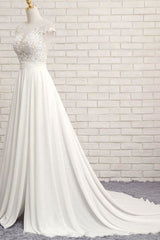 Wedding Dresses Princess, Front Slit Appliques Chiffon A-line Wedding Dress