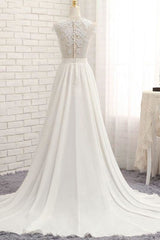 Wedding Dress Satin, Front Slit Appliques Chiffon A-line Wedding Dress