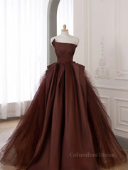 Prom Dress And Boots, Brown Satin Tulle Long Prom Gown, Brown Long Evening Dresses