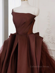 Prom Dresses 2026 Black, Brown Satin Tulle Long Prom Gown, Brown Long Evening Dresses