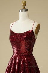 Party Dresses Purple, Burgundy A-line Lace-Up Back Sequins Mini Homecoming Dress