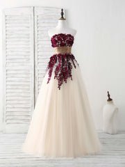 Bridesmaid Dresses Ideas, Burgundy Lace Applique Tulle Long Prom Dress Burgundy Bridesmaid Dress