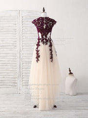 Bridesmaid Dress Shops, Burgundy Lace Tulle High Low Prom Dress Burgundy Bridesmaid Dress