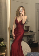Formal Dress For Woman, Burgundy mermaid long prom evening dress
