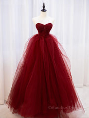 Prom Dress Sleeve, Burgundy off shoulder tulle lace long prom dress burgundy formal dress