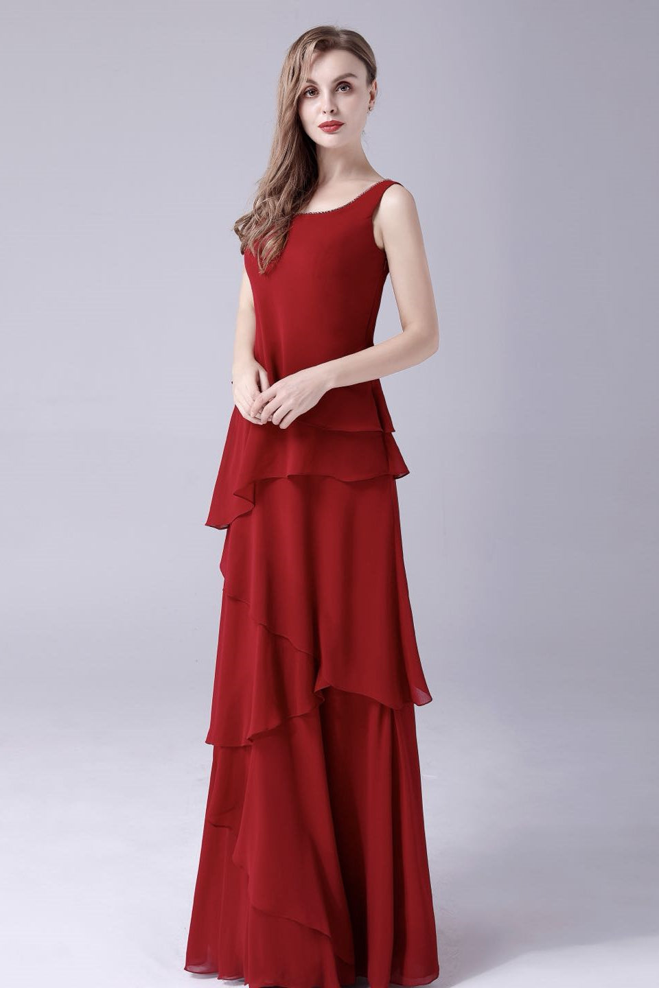 Winter Dress, Burgundy Ruffles Chiffon Mother of the Bride Dresses With Jacket