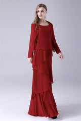 Party Dress Pattern, Burgundy Ruffles Chiffon Mother of the Bride Dresses With Jacket