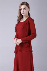 Party Dress Patterns, Burgundy Ruffles Chiffon Mother of the Bride Dresses With Jacket