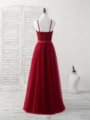 Party Dresses Online Shop, Burgundy Tulle Lace Long Prom Dress, Burgundy Bridesmaid Dress