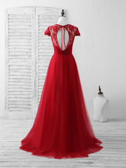 Bridesmaid Dresses Velvet, Burgundy Tulle Lace Long Prom Dress Burgundy Evening Dress