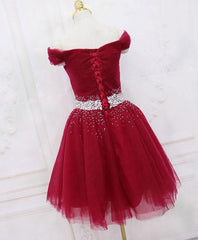 Prom Dresses Size 26, Burgundy Tulle Sequin Short Prom Dress, Burgundy Homecoming Dress
