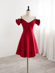 Homecomeing Dresses Red, Burgundy  V Neck Satin Short Prom Dress, Burgundy Homecoming Dress