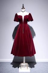 Formal Dress Online, Burgundy Velvet Short Prom Dress, Cute A-Line Party Dress