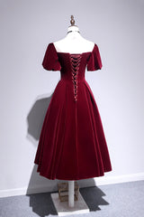 Formal Dresses Ideas, Burgundy Velvet Short Prom Dress, Cute A-Line Party Dress