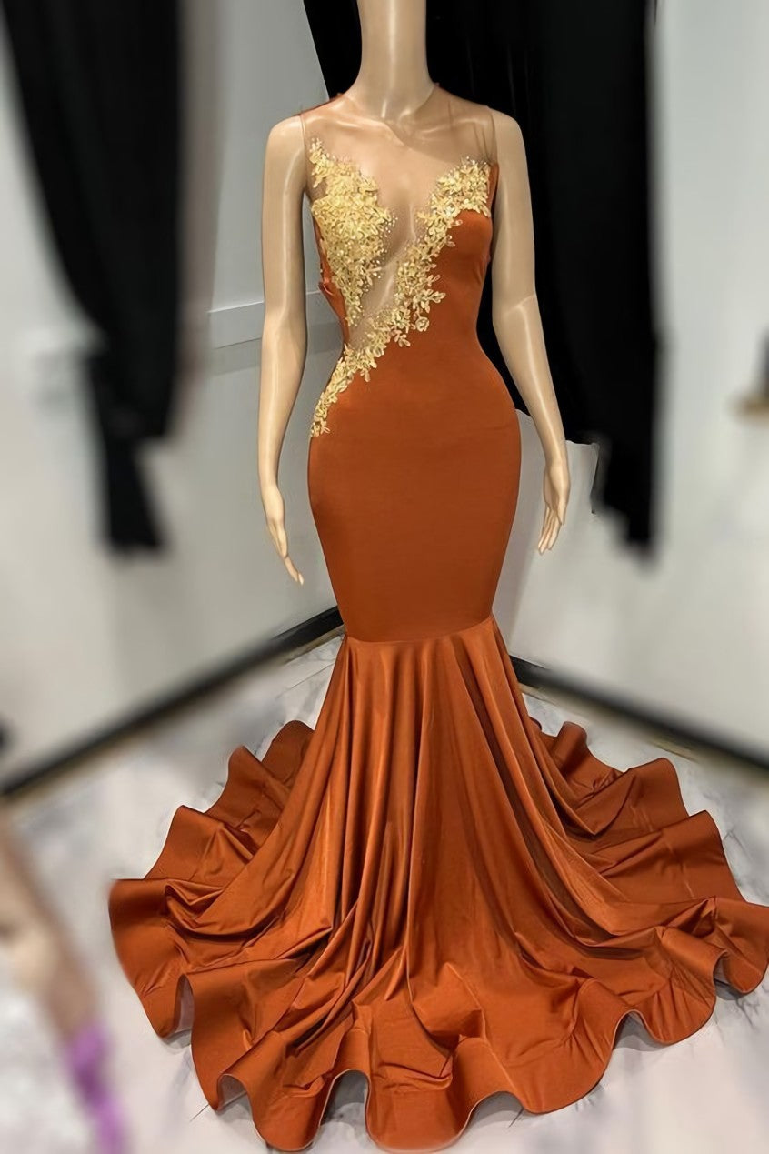 Bridesmaid Dress Mdae To Order, Burnt Orange Mermaid Evening Dresses Long Special Occasion Dress