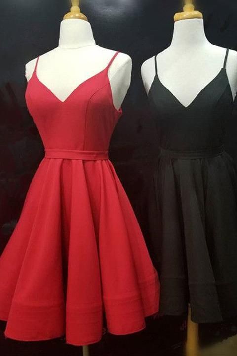 Floral Bridesmaid Dress, simple real picture red satin spaghetti straps short homecoming dresses graduation dress