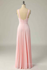 Party Dresses Designer, Candy Pink A-line Illusion Lace Cap Sleeves Chiffon Long Prom Dress