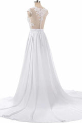 Wedding Dress For Short Bride, Cap Sleeve Appliques Chiffon A-line Wedding Dress