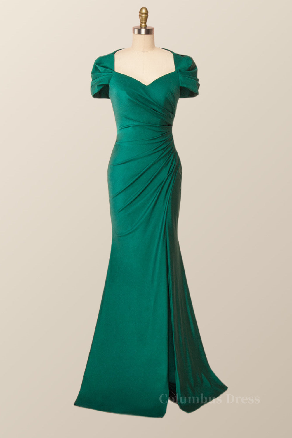 Formal Dresses Nearby, Cap Sleeves Green Memaid Long Formal Dress