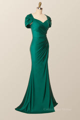 Formal Dress Prom, Cap Sleeves Green Memaid Long Formal Dress