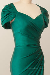 Formal Dress Long Elegant, Cap Sleeves Green Memaid Long Formal Dress