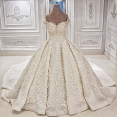Wedding Dresses Styles, Cap sleeves Off the shoulder Lace Appliques Ball Gown Wedding Dress