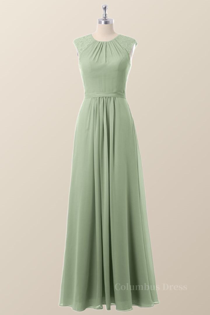 Bridesmaid Dresses, Cap Sleeves Sage Green Chiffon A-line Bridesmaid Dress