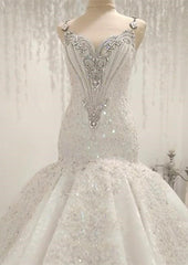 Wedding Dress For Sale, Cap Sleeves Sparkle Diamond Fit and Flare Wedding Dresses Online