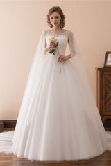 Wedding Dresses 2032, Cape Cloak Tulle Appliques White Wedding Dresses