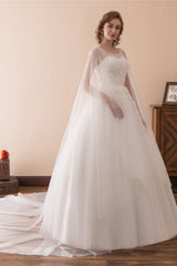 Wedding Dresses Online Shopping, Cape Cloak Tulle Appliques White Wedding Dresses