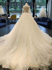Wedding Dress Styled, Cathedral Train Appliques Long Sleeve A-line Wedding Dresses