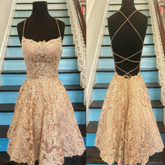 Party Dress For Babies, Unique Spaghetti Straps Crisscross Back A-Line Short Homecoming Dresses