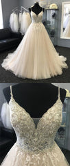 Homecoming Dresses 2028, Light Champagne Tulle Lace Long Prom Dress, Champagne Evening Dress